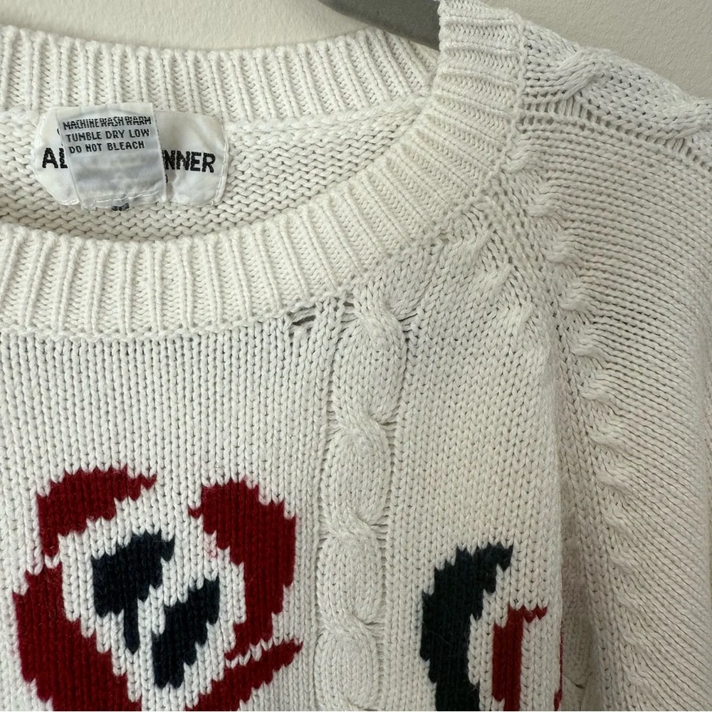 Vintage Alfred Dunner Floral Knit‎ Chunky Cottage White Crewneck Sweater Medium